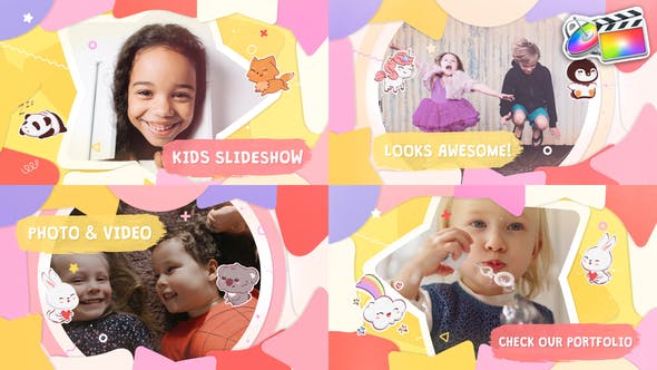 FCPX插件|儿童卡通生日相册幻灯片模板 Cartoon Kids Slideshow
