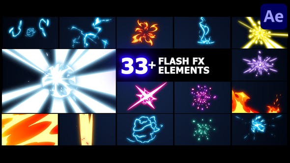 AE/PR模板|33组卡通动漫二维MG能量火焰电流爆炸动画 Flash FX Elements Pack