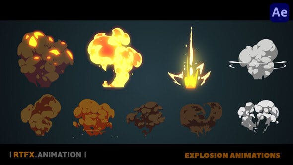 AE/PR模板|二维卡通动漫爆炸烟雾动画元素包 Cartoon Flash 2D FX explosions