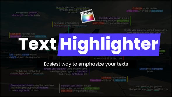 FCPX插件|36种文本高亮标记划重点效果动画 Highlight Texts Explainer