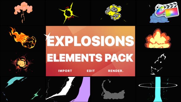 FCPX插件|12种卡通动漫爆炸MG动画元素 Anime Explosion Elements
