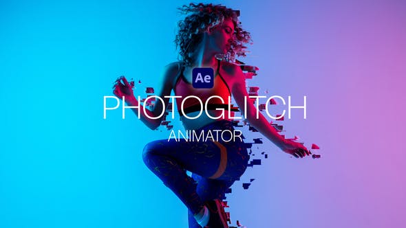 AE/PR模板|炫酷人物图片像素晶格化毛刺故障效果产品宣传介绍展示 PhotoGlitch Animator
