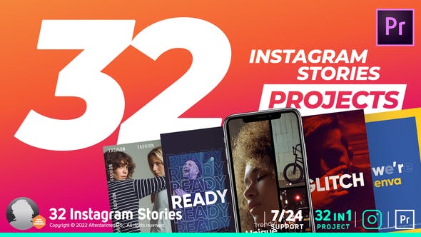AE/PR模板|32个流行时尚竖屏海报封面宣传介绍动画 Instagram Stories