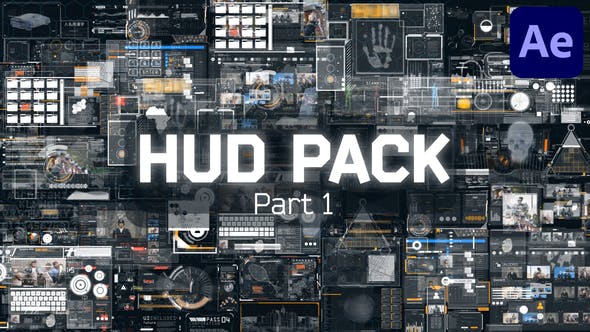 AE模板|高科技HUD全息屏幕UI界面赛博朋克元素动画素材模板HUD Pack | Part 1