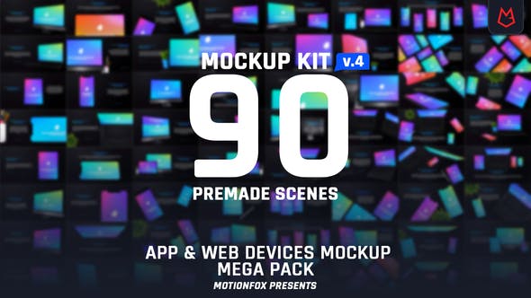AE模板|90种社交媒体手机平板电脑界面样机场景展示宣传介绍动画 Web & App Promo Device Mockup Pack v4