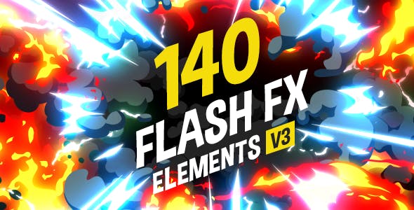 中文FCPX插件|140种动漫卡通能量电流火焰爆炸MG图形元素动画 支持M1 Flash FX Element