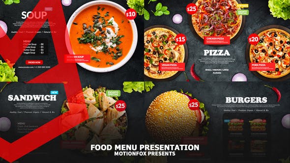 AE模板|时尚美味食物菜单餐厅促销介绍栏目包装片头展示 Delicious Food Menu Promo – Top View
