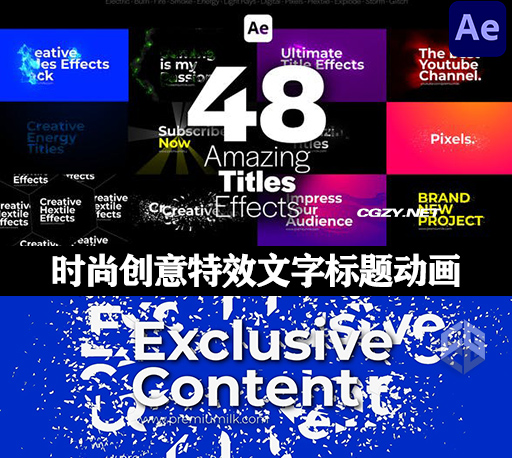 AE模板|48种时尚创意特效文字标题动画 Creative Titles Effects Pack