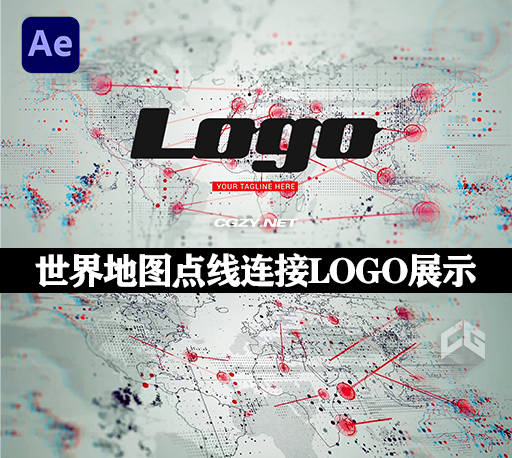 AE模板|未来科技世界地图点线连接LOGO标志展示 World Map Logo Reveal
