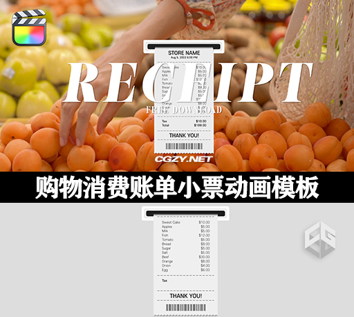 FCPX插件|购物消费账单小票动画模板 Receipt Template
