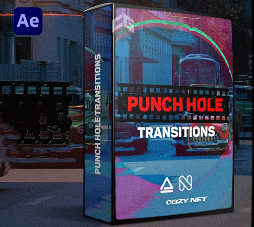 AE脚本|300多种复古胶片叠加摄像机视频无缝转场预设 Punch Hole Transitions Library-CG资源网
