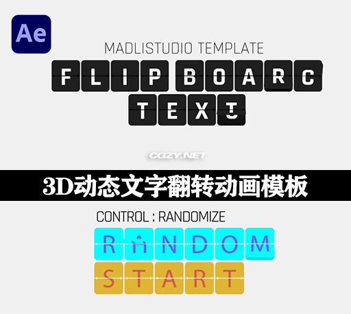 AE模板|3D动态文字翻转动画 3D Flip Board Text-CG资源网