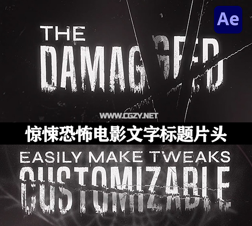 AE模板|惊悚恐怖电影文字标题片头动画 Damaged Grunge Titles-CG资源网