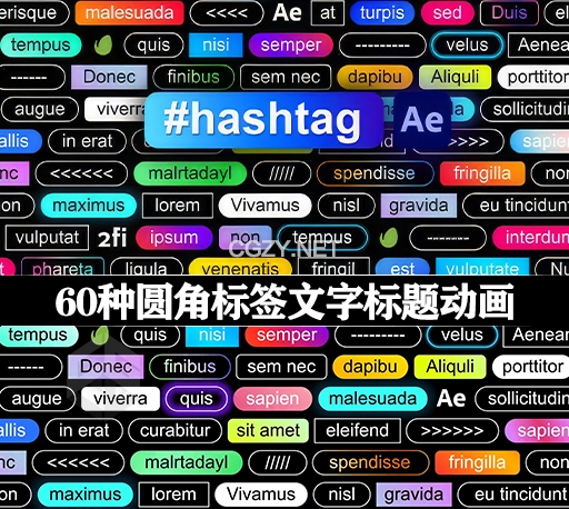 AE模板|60种创意圆角标签文字标题动画预设 Hashtag-CG资源网
