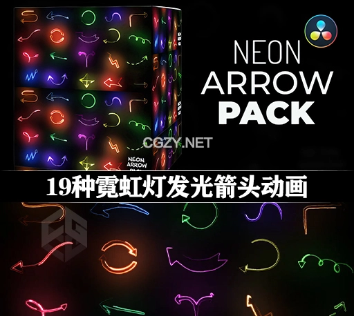 达芬奇模板|19种霓虹灯发光箭头动画 Neon Arrow Pack-CG资源网