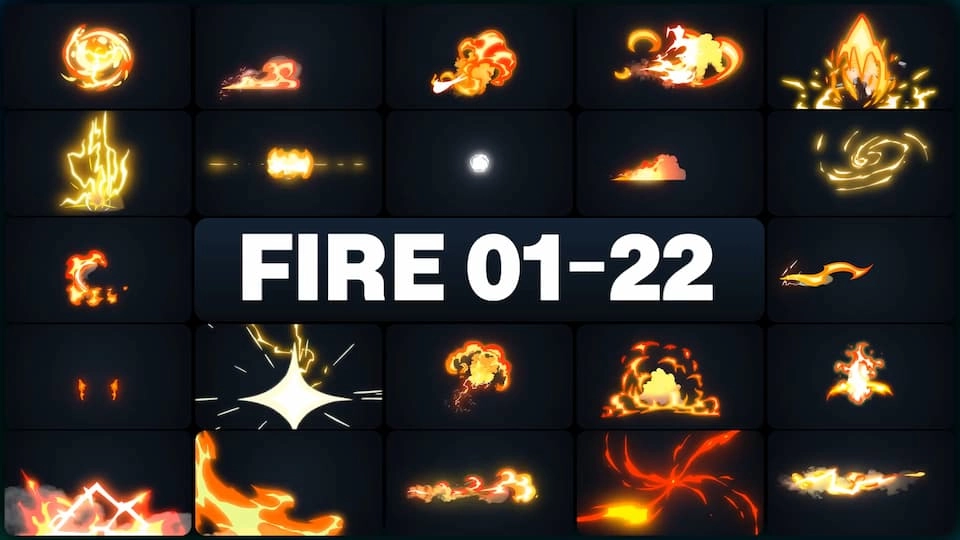 FCPX插件|177种MG动漫卡通火焰燃烧烟雾元素特效动画 Fire Elements