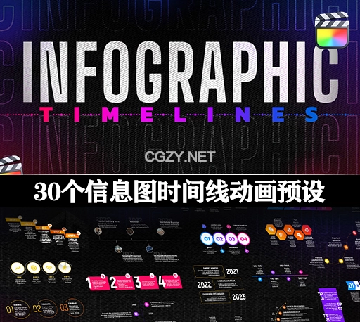 FCPX插件|30个企业信息图时间线展示动画预设 Infographic Timelines-CG资源网