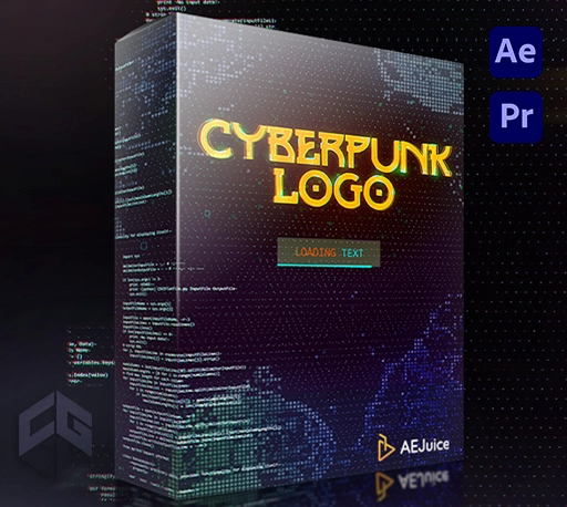 AE/PR模板|赛博朋克故障标志动画 AEJuice Cyberpunk Glitch Logo Animation-CG资源网
