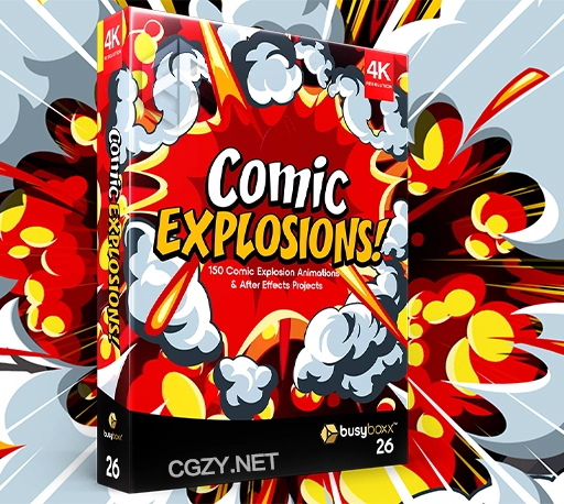 4K视频素材|150个动漫卡通烟雾爆炸MG动画特效素材 BBV26 Comic Explosions（含AE模板）-CG资源网