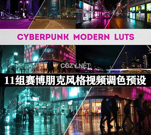 LUTs预设|11组未来赛博朋克风格视频调色预设 Cyberpunk Modern LUTs-CG资源网