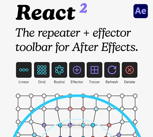 AE脚本|图层复制克隆排序随机衰减动画效果 Aescripts React V2.0.2 Win/Mac + 使用教程-CG资源网 AE脚本|图层复制克隆排序随机衰减动画效果 Aescripts React V2.0.2 Win/Mac + 使用教程-CG资源网