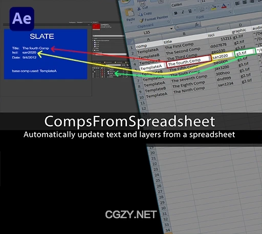 AE脚本|以电子表格创建合成图层 CompsFromSpreadsheet 5 V5.23 + 使用教程-CG资源网 AE脚本|以电子表格创建合成图层 CompsFromSpreadsheet 5 V5.23 + 使用教程-CG资源网
