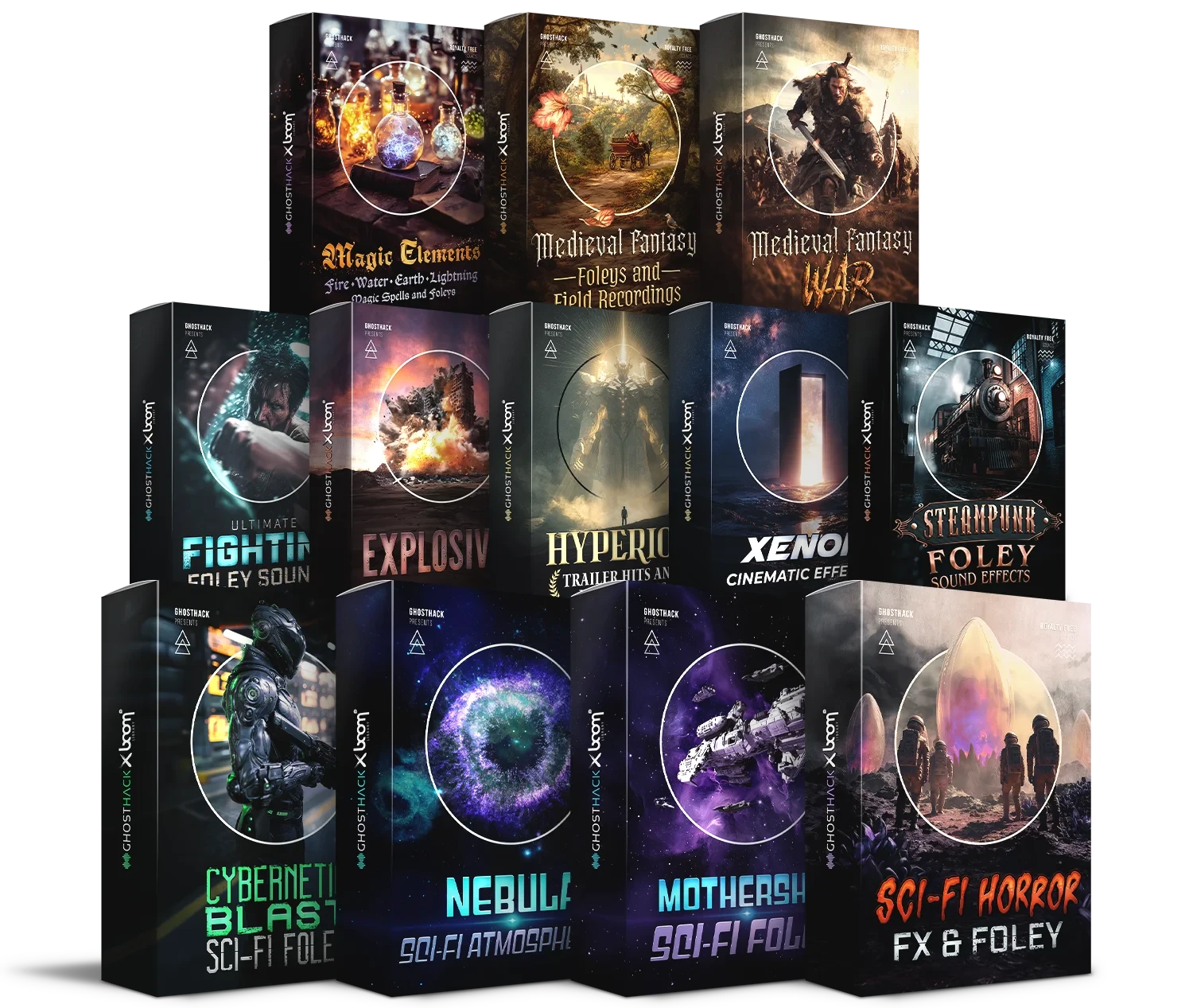 12套全新影视后期科幻电影赛博朋克氛围奇幻战争爆炸音效素材包 Ghosthack x Boom Library Sound FX & Foley Bundle